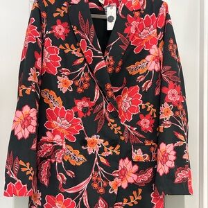 Dolan Left Coast Collection Blazer Red/Orange/Pink on Black Floral Sz. M NWT